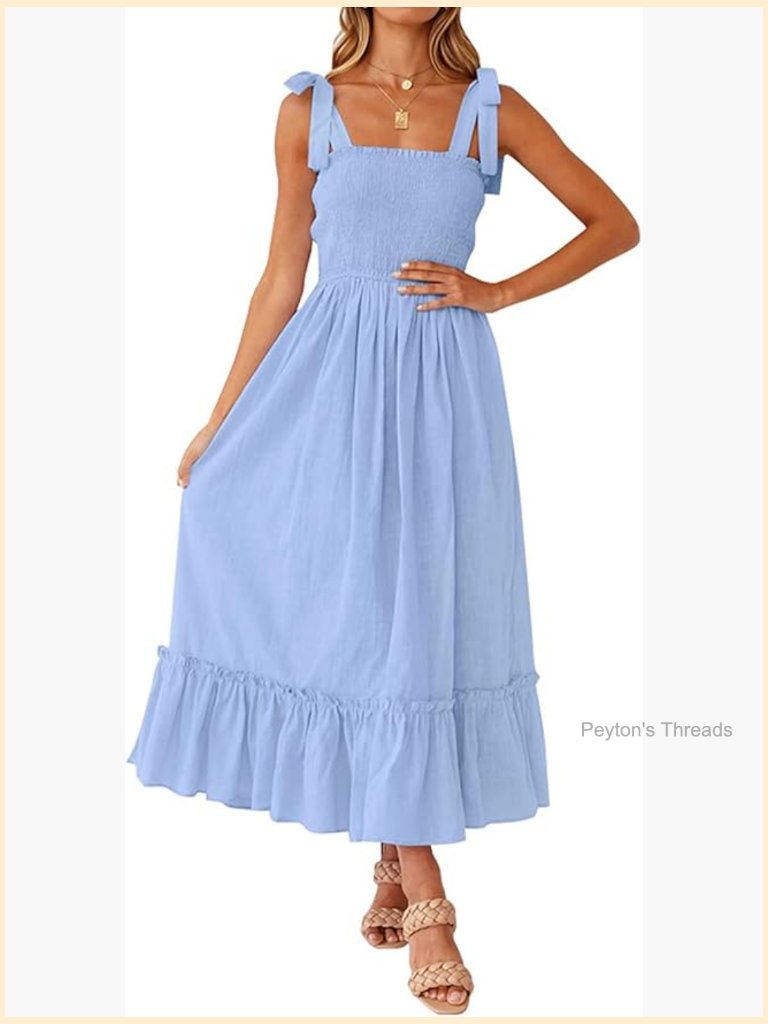 Boho Spaghetti Strap Square Neck Flowy Ruffle Maxi Dress
